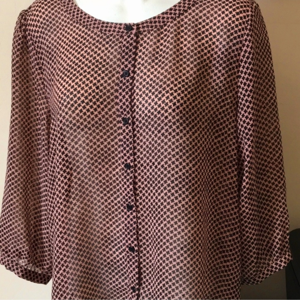Chiffon Houndstooth Dressy Blouse Sz L